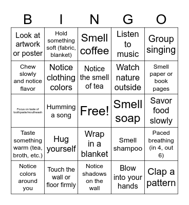 Distress Tolerance Bingo Card