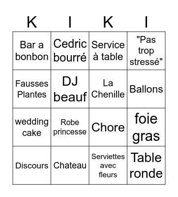 Mariage Bingo Card