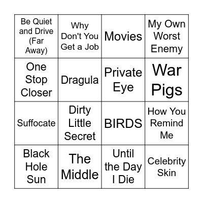 Alt Rock Bingo 2 Bingo Card