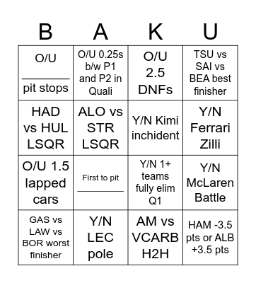 BAKU Bingo Card