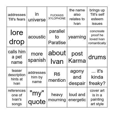 TILL Sub Part 2 Bingo Card