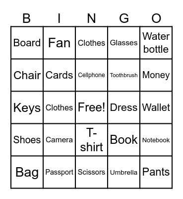 My stuff Bingo Card