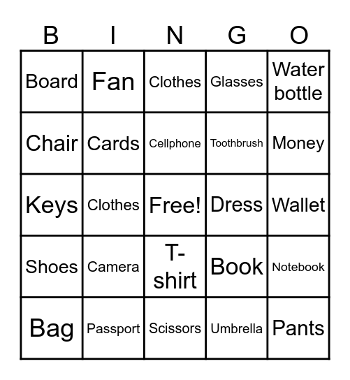 My stuff Bingo Card