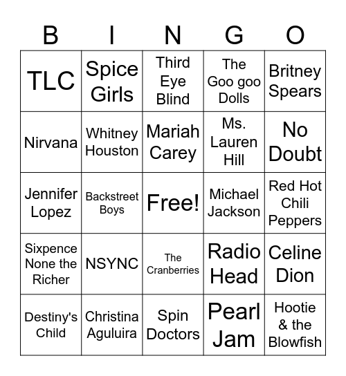 90's Bingo Card