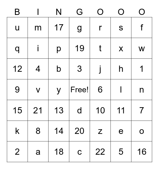All Hands Bingo Card