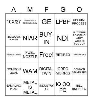 Additive Manufacturing Bingo Card