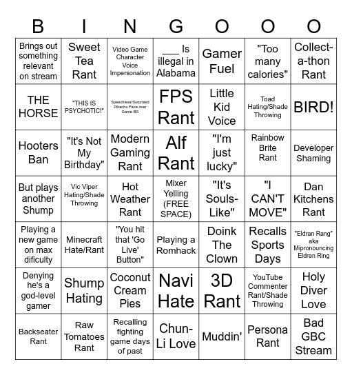 Mixer Stream Bingo Card