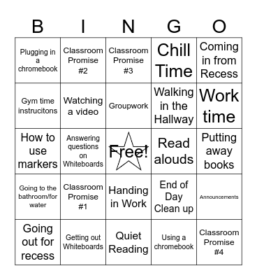 Classroom Procedures and Rules Bingo Card