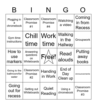 Classroom Procedures and Rules Bingo Card