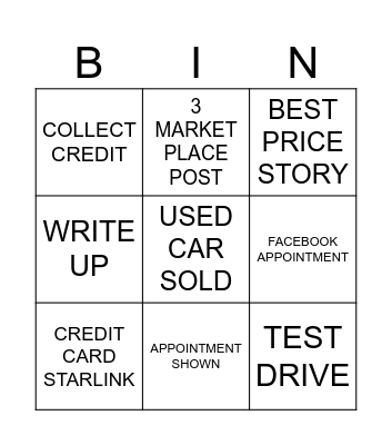 SUBARU Bingo Card