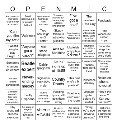 Open Mic Bingo Card