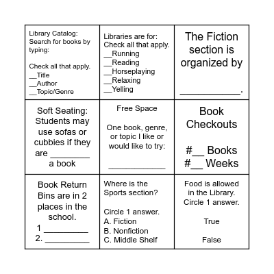 Anwatin Library BINGO Card