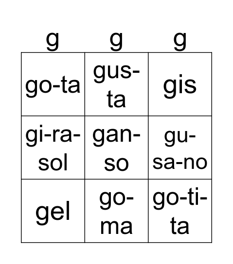 (ge gi) y ga go gu Bingo Card