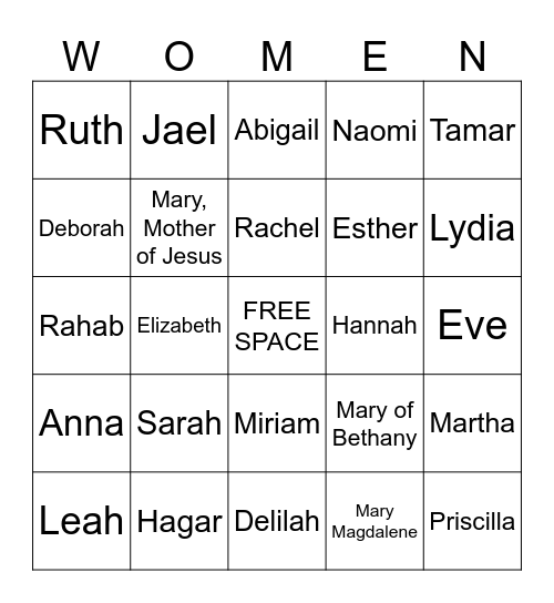 Women of the Bible Speak Bingo Card