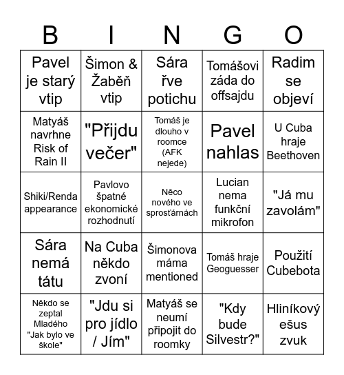 Tyglíci bingo Card
