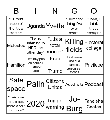 Book Club Bingo Card