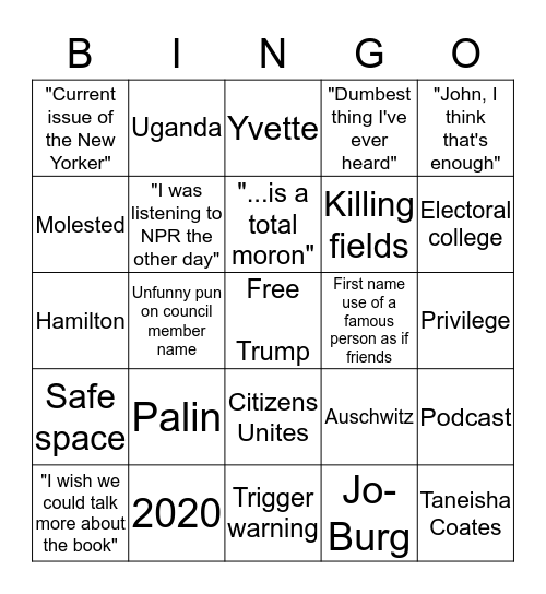 Book Club Bingo Card