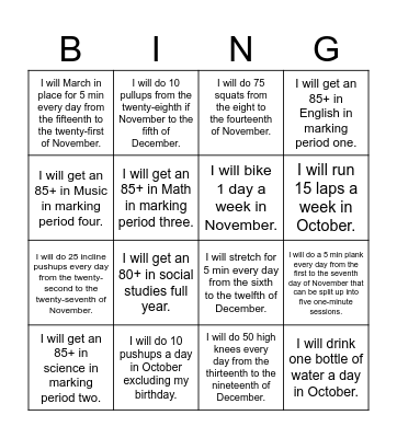 Bingoals Bingo Card