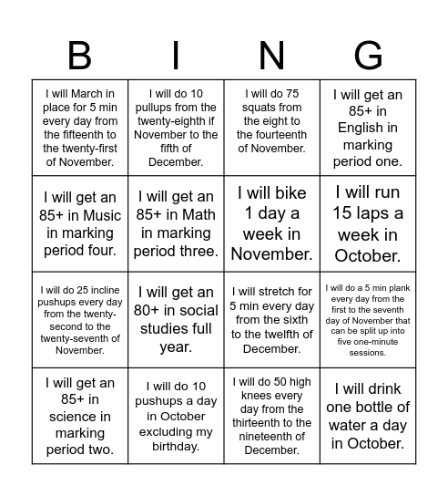 Bingoals Bingo Card
