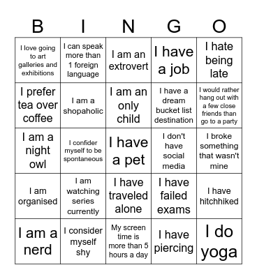 get to know you bingo b2 (adults) Bingo Card