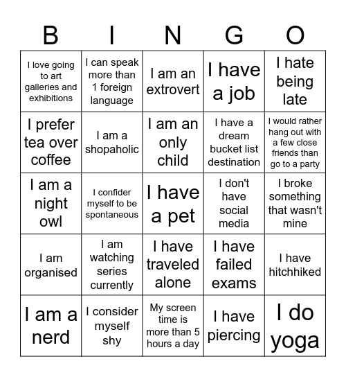 get to know you bingo b2 (adults) Bingo Card