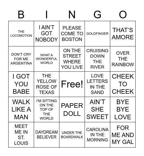 SINGO Bingo Card