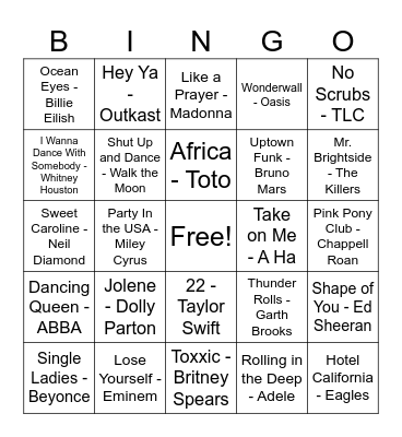 Music Bingo Card
