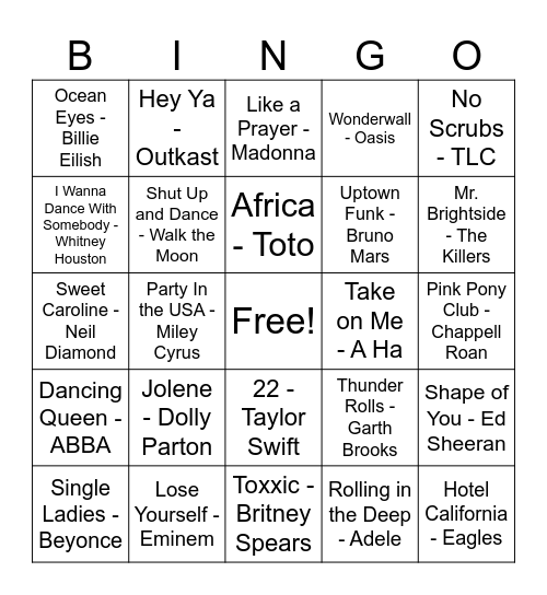 Music Bingo Card
