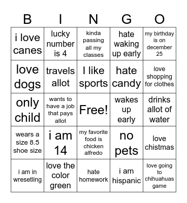 Untitled Bingo Card