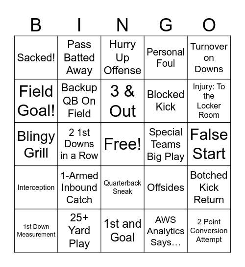 Football Bingo Card