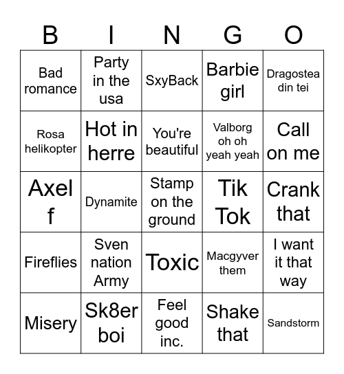 Music Bingo 2000 Bingo Card