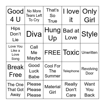 MUSIC BINGO- POP GIRLS Bingo Card