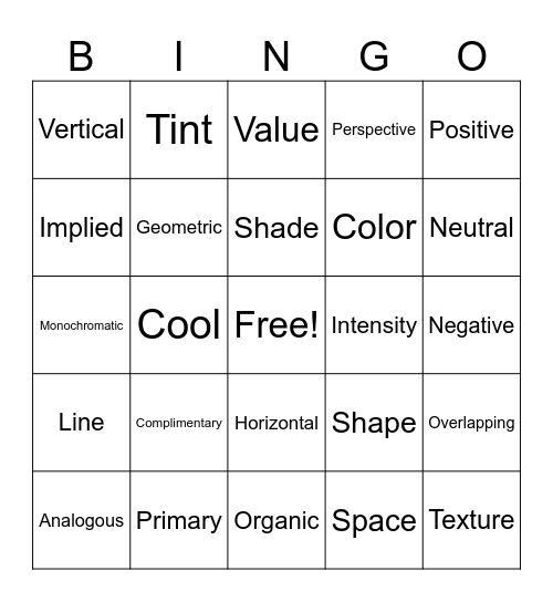 Elements of Art Bingo Card