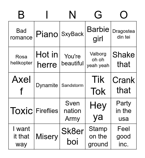 Music Bingo 2000 Bingo Card