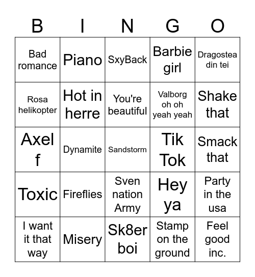 Music Bingo 2000 Bingo Card