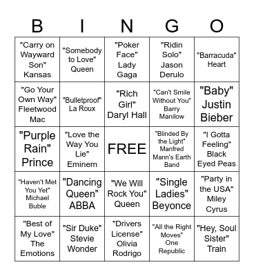 Musical Bingo Card