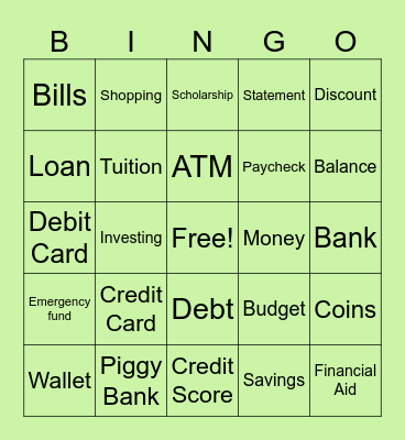 Money Bingo Card