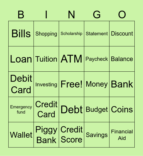 Money Bingo Card