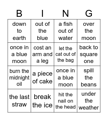BINGO IDIOMS Bingo Card