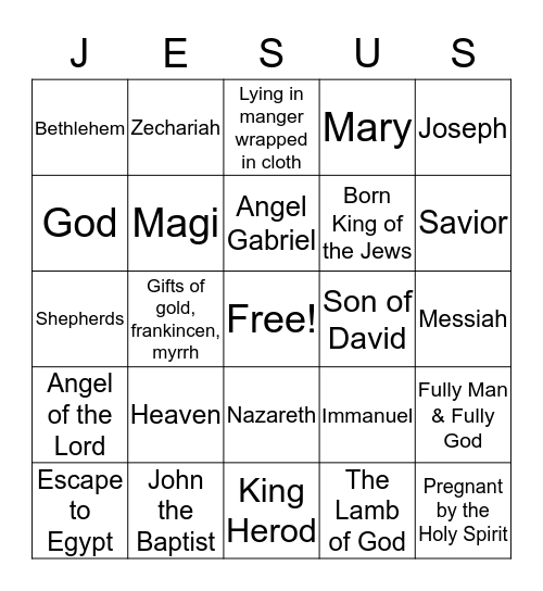 Jesus Birth Bingo Card