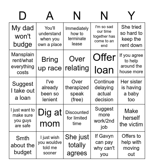 Danny Bingo Card