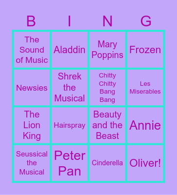 Broadway shows Bingo Card