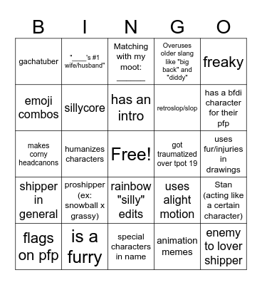 BFDI Cornball bingo Card