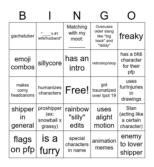 BFDI Cornball bingo Card