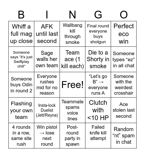 Valorant Bingo Card