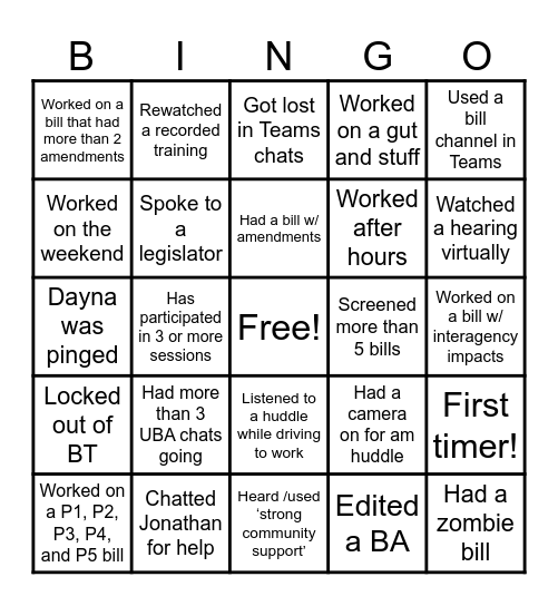 2025 Legislative Bingo-E&I Bingo Card