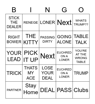 euchre Bingo Card
