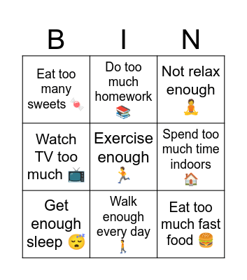 Lifestyle Bingo Card