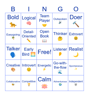 Personality B Bingo Card