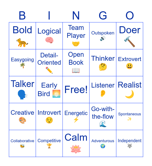 Personality B Bingo Card